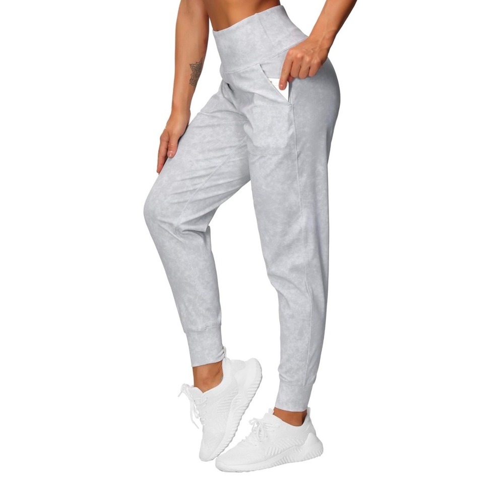 NWT THE GYM PEOPLE Womens White Tie Dye Athletic Jogger Pants High Waist - Small